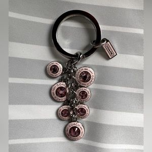Coach Bag Charm Keychain Pink Enamel and Gemstones and Silver tone metal